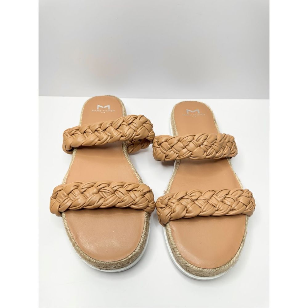 Marc Fisher Sandals Womens Size 7.5 Tan Leather Jaimee Espadrille Slide‎ Shoes